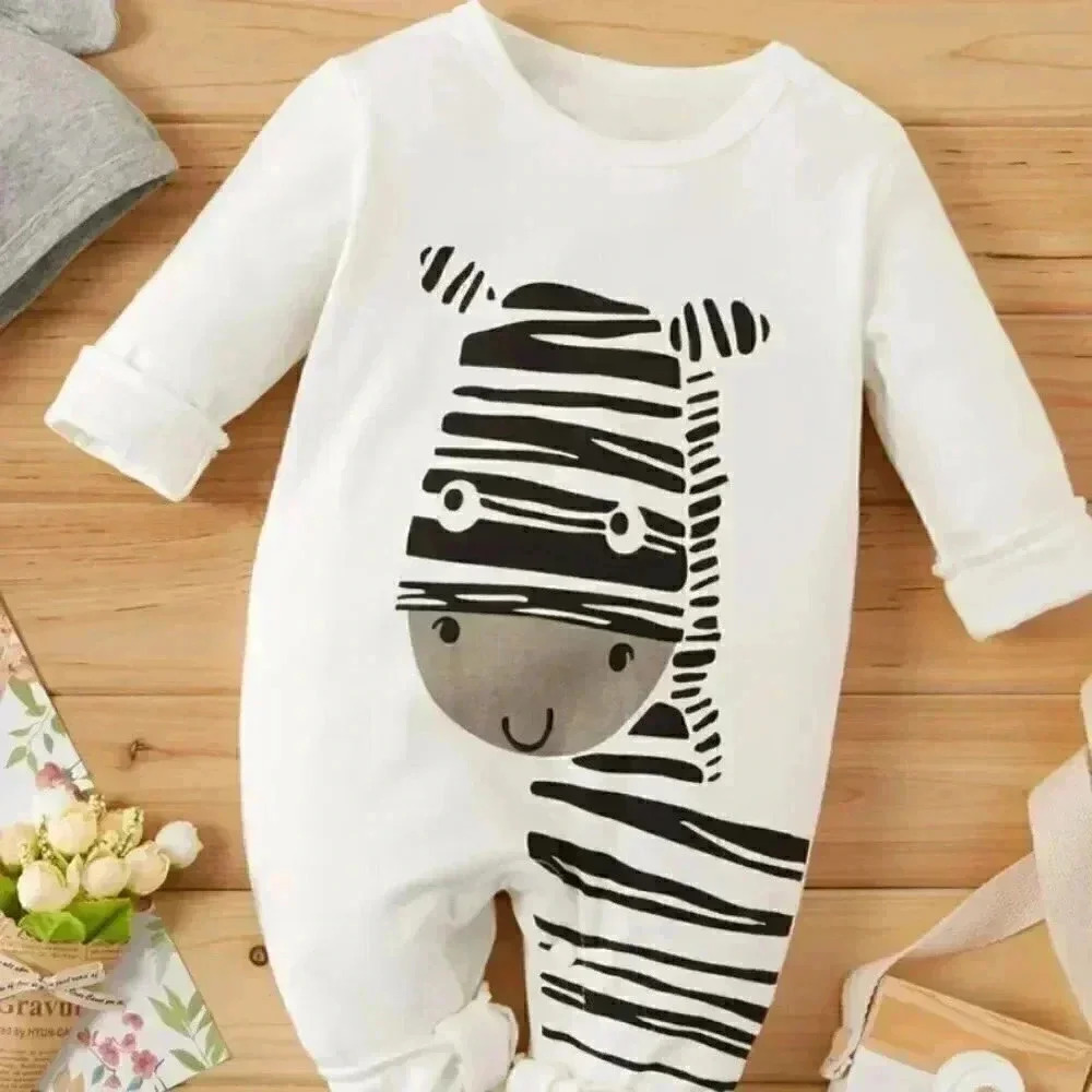 Zebra Print Long-sleeve Baby Jumpsuit